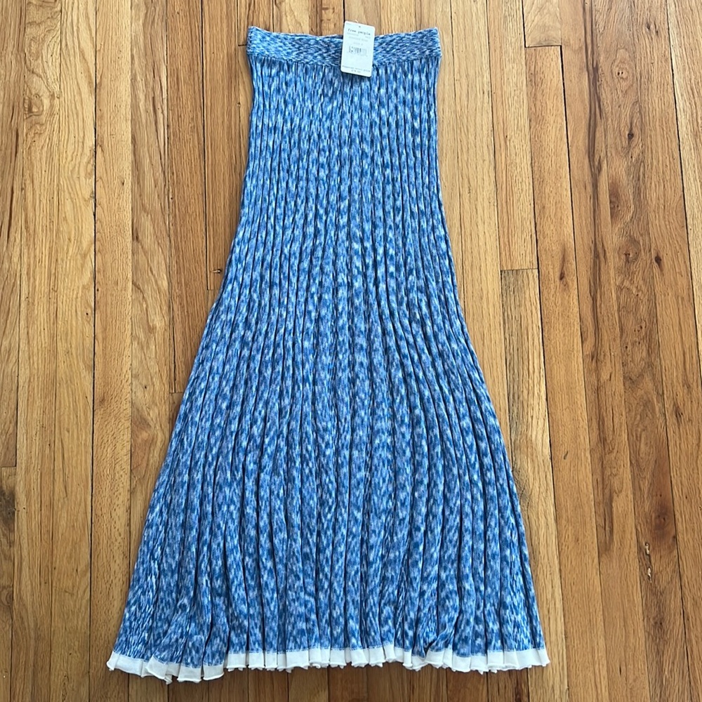 Free People Blue & White Pleated Maxi Skirt
